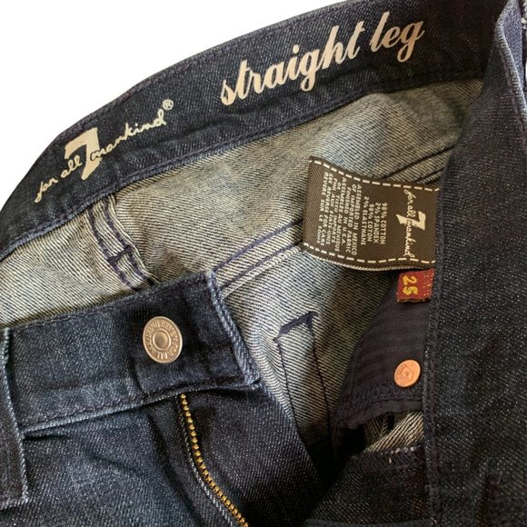7 For All Mankind Womens Jeans Tag 25 28x29 Blue Dark Wash Straight Leg Low-Rise - Picture 10 of 12